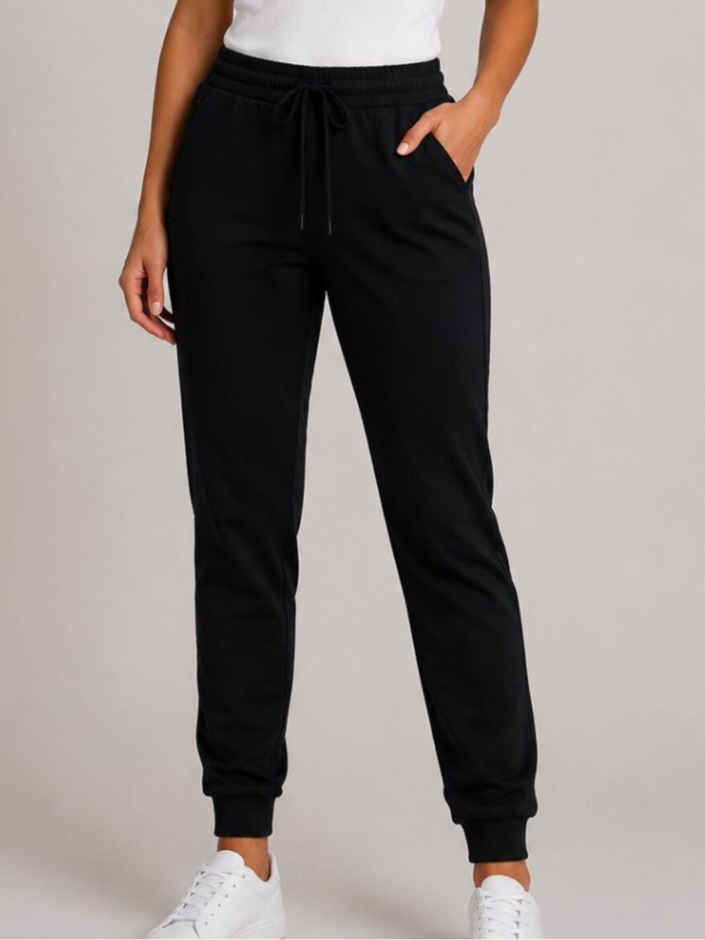 Zella Black Stretch Performance Jogger Pants w/ Drawstring Waist and Zip Pocket